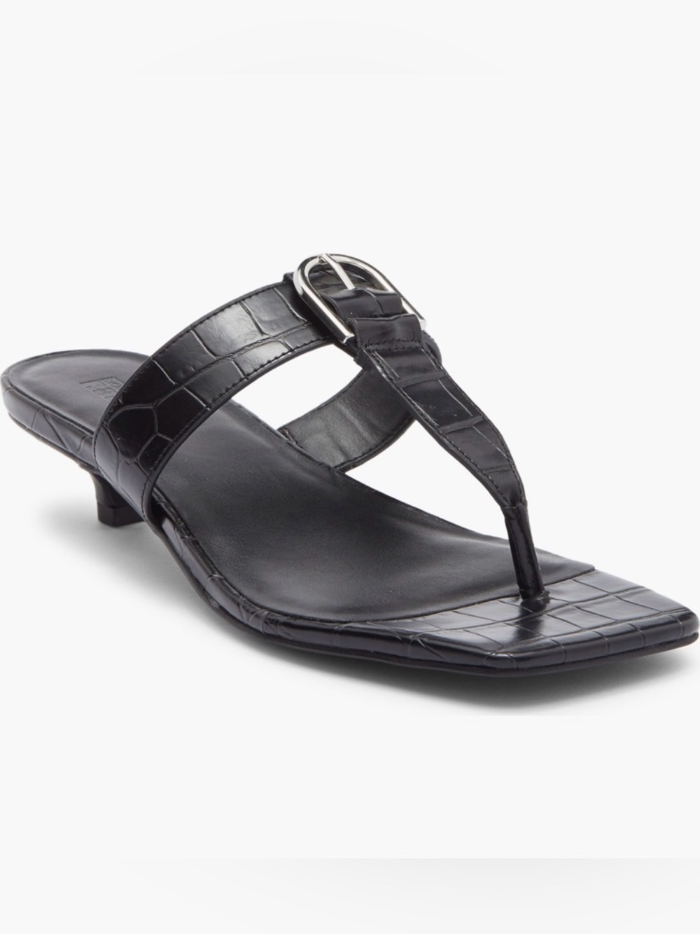 Nordstrom Rack Black Croc-Embossed Thong Sandal with Buckle